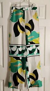 NEW Zara High Waisted Green Mod Art Print Silky Pants Size Small NWT FREE SHIP!
