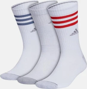NWT MEN'S ADIDAS GC3241 3 PAIR 3 STRIPE CREW CUSHIONED ARCH COMPRESSION SOCKS - Picture 1 of 4