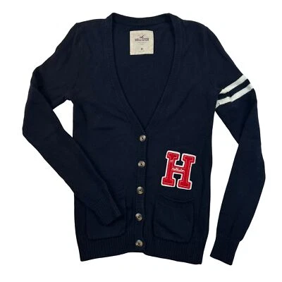 Suéter Hollister Mujer Mediano Azul Marino Cárdigan Universitario Años 2000 Letterman H Foto 1 de 4