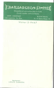 ANCIENNE PAGE DE CALEPIN DE F. BAILLARGEON LIM ITÉ - Picture 1 of 1