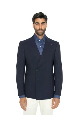 $5500 ISAIA NAPOLI Blue Navy Hand Sewn Double Breasted Jacket Sport Coat Wool - Image 1 of 4