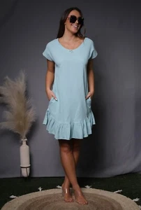 Giocam Peruvian cotton casual short sleeve mini dress with ruffle - Picture 1 of 2