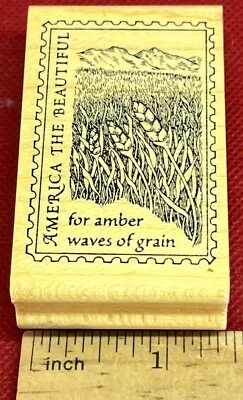 America The Beautiful AMBER WAVES Faux Postage-Postoid RUBBER MONGER STAMP - Image 1 of 4