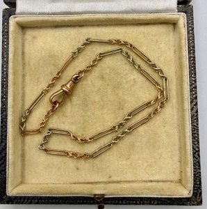 Antique 9k Solid White Rose Gold 14" Elongated Rope Twist Paperclip Pocket Watch - Picture 1 of 7