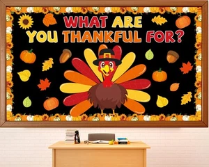 Thanksgiving Turkey Classroom Bulletin Board Decorations Autumn Fall Thankful... - Picture 1 of 7
