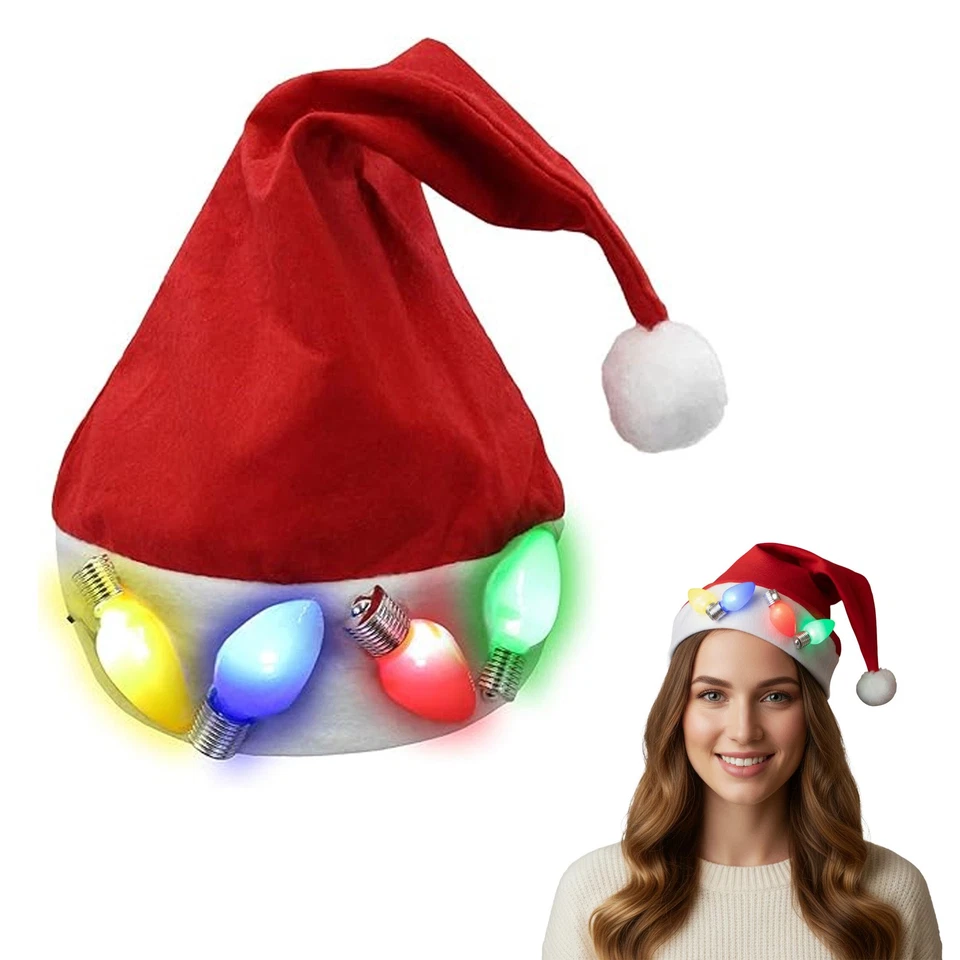 Light up Santa Hat Jumbo Giant Christmas Bulb Lights Costume Accessory