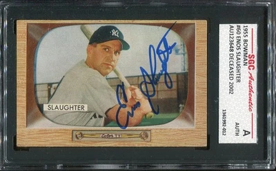 🏷️ 1955 年签名 Bowman #60 Enos Slaughter – Bold Blue Sharpie – 洋基队 SGC A — 第 1/2 张图片