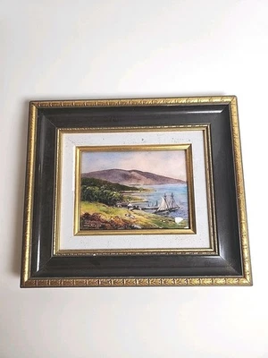 Pintura esmaltada firmada por F.J. Carmona Limoges Francia veleros paisaje enmarcado Foto 1 de 4