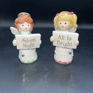 Set 2 statuine vintage angelo di Natale coro Napco notte silenziosa tutto è luminoso - Foto 1 di 7