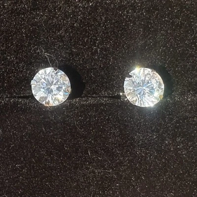 Italo Lab Created White Sapphire 8mm Round 925 Sterling Silver Stud Earrings (2) - Image 1 of 4