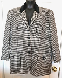 VTG Jones New York Size 18W Black White Houndstooth Wool Velvet Blazer Jacket - Picture 1 of 5