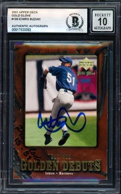 Ichiro Suzuki Signed 2001 Upper Deck Gold Glove RC 135 Mariners Sig 10 Beckett - Image 1 of 2