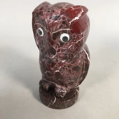 Japanese Stone Statue Vtg  Lucky Charm Owl Bird Purple BD570 - Image 1 of 4