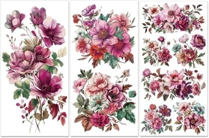 3 Blatt Vintage Blumen Rub on Transfers für Möbel Aquarell Blume Rub on - Bild 1 von 2