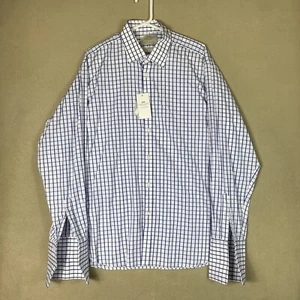 Hawes & Curtis Shirt Mens 18 Blue White Plaid Long Sleeve Button Up Adult NWT - Picture 1 of 12