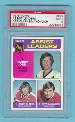 1975-76 TOPPS 209 NHL Assists Leaders! Bobby Orr! PSA 9 MINT! ONLY 5 PSA HIGHER! - Image 1 of 4