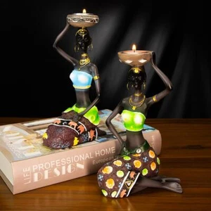 Candelabros Resina Multicolor Africana Mujer Pequeño Moderno Soporte Libre Tallado - Imagen 1 de 26