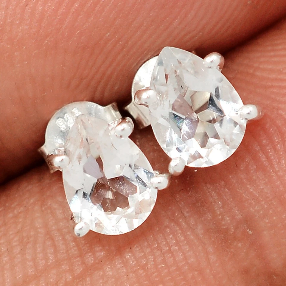 Cristal Natural Cuarzo - Brasil 925 Plata Pendientes Stud Joyería CE47753 Foto 1 de 1