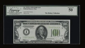 DBR 1934 $100 LGS FRN Minneapolis Fr. 2152-Ilgs Legacy AU-50 Serial I00072436A - Picture 1 of 2