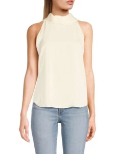 Tommy Hilfiger Tie Neck Satin Top Womens L Beige Sleeveless Back Keyhole Closure - Picture 1 of 13