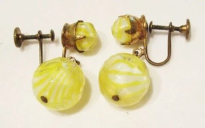 Vintage Faceted Yellow Dangle Drop Screw #40 Earrings - Picture 1 of 2
