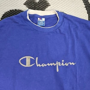 Vintage Champion Script T Shirt Size XL 90s USA Made Single Stitch Blue - Picture 1 of 8