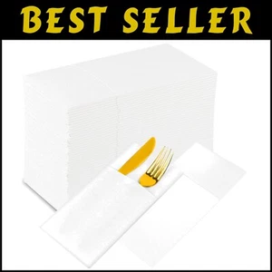 200 Pack White Disposable Linen Feel Napkins with Pocket – Ideal for Weddings - Picture 1 of 8