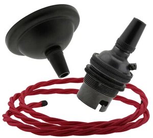 Ceiling Pendant Kit, Metal Rose, B22 Metal Lampholder, Twisted Flex in Black - Picture 1 of 19