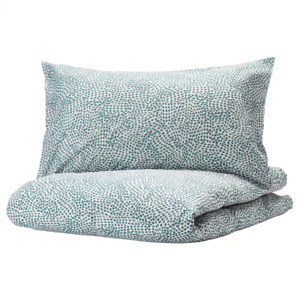 Ikea TRADKRASSULA Full/Queen Duvet Cover w/2 Pillowcases Bed Set White Blue NEW
