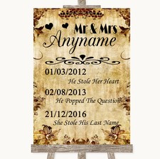 Wedding Sign Poster Print Autumn Vintage Important Special Dates