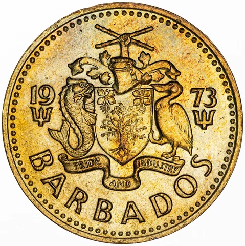 1973 BARBADOS FIVE 5 CENTS BEAUTIFUL LIGHT TONED AMAZING BEAUTIFUL PROOF COIN Cover