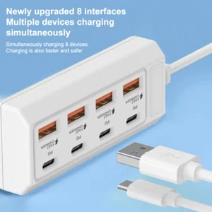 8in1 USB Extend Charger 4Type-C+4USB HUD PD Fast Charging Power Adapter - Zdjęcie 1 z 12