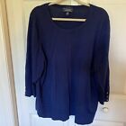 Lands' End * Navy Supima Cotton Sweater, 3/4 Sleeve with Button Detail * 2X