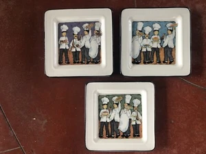 NEW SET of 3 Brunelli “Four Chefs” Salad Plates ITALY 7.5 In Square Italy - Picture 1 of 6