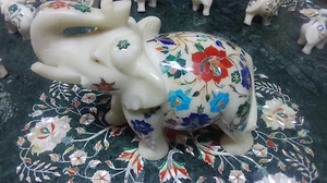 Baúl de elefante de mármol de 10" marquetería incrustación de piedra rara mosaico decoración de regalo fino - Imagen 1 de 4