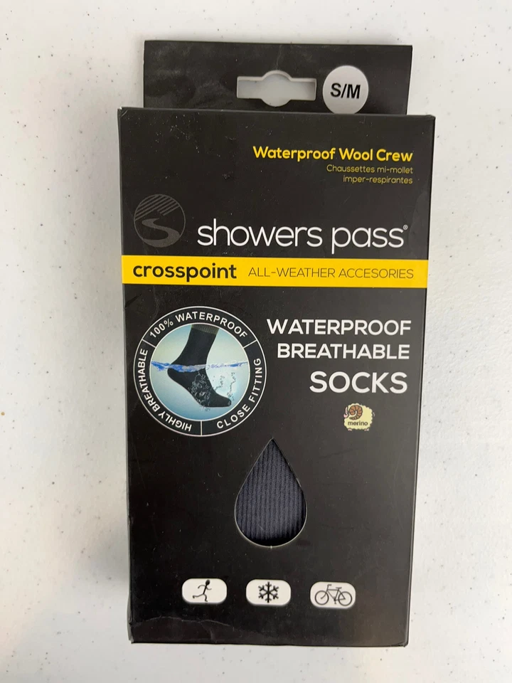 2020/21 Crosspoint Waterproof Wool Crew Socks Grey/Black by Showers Pass S/M - Image 1 of 3