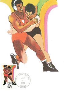 USA Los Angeles CA Olimpiadi 1984 Uomo Wrestling Take Down 1° Giorno Carta Massima - Foto 1 di 2