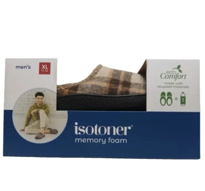 Isotoner 男式 XL 11 12 拖鞋记忆泡沫生态舒适黑巧克力 Noah Hoo — 第 1/4 张图片