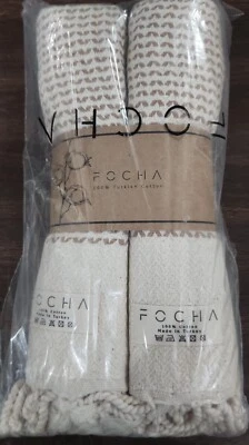 FOCHA Turkish Hand Towel Set of 2 ~100% Cotton Beige - Image 1 of 2