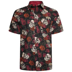 Camisa Para Hombres Plus Grande Talla King Manga Corta Algodón Calavera Rosas Estampada 2XL-8XL - Imagen 1 de 2