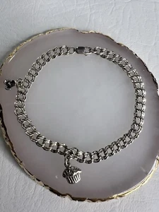 "Brazalete vintage con dije de plata de ley 925 de doble cadena de 7""" - Imagen 1 de 5