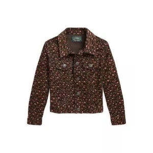 Polo Ralph Lauren Girls Brown and Pink Floral Trucker Corduroy Jacket Size 4 - Picture 1 of 6