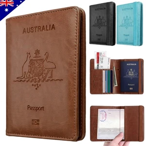 Pasaporte de Viaje Tarjeta de Identificación Billetera Cubierta Bloqueo RFID Cuero Cartera Estuche AU - Imagen 1 de 27