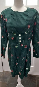 Vintage Expo Women Long Sleeve Green Check Floral Dress Size 12 - Picture 1 of 7