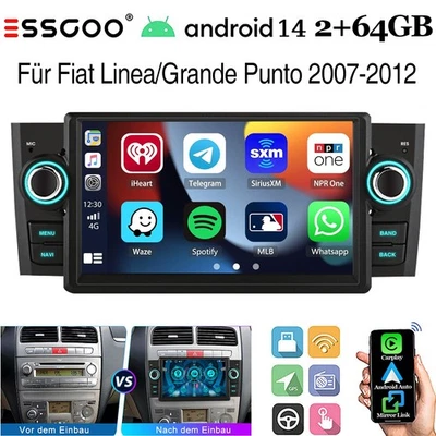 7" Android Autoradio Per Fiat Grande Punto Linea 2007-2012 Carplay GPS Navi WiFi - Immagine 1 di 4