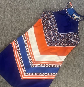 Abito Banana Republic donna 0P blu arancione stampa porto senza maniche foderato - Foto 1 di 10