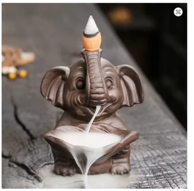 1件装紫色粘土大象回流香炉-手工制作家庭和办公室装饰 — 第 1/4 张图片