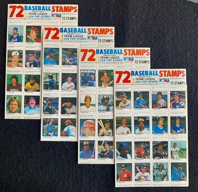 Полный набор из 4 листов бейсбольных марок 1983 Fleer - 288 различных марок - Изображение 1 из 4