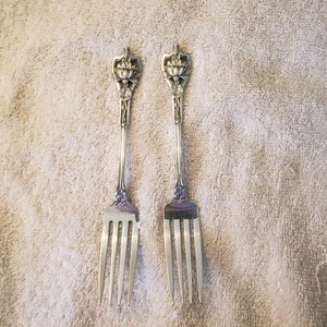 WATER LILY by WATSON sterling silver Pair SALAD FORKS 6" No Mono Pierced Work - Picture 1 of 16