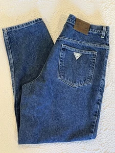Vintage GUESS Jeans Men's Loose Fit Tapered Leg Denim Size 34 X 30 Leather Logo - Picture 1 of 13